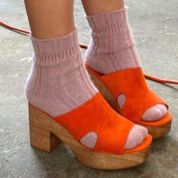 Charlotte Stone NEW Nina Clogs Orange Suede Wedge Slides Womens Size US 9 NWOB - Picture 2 of 15